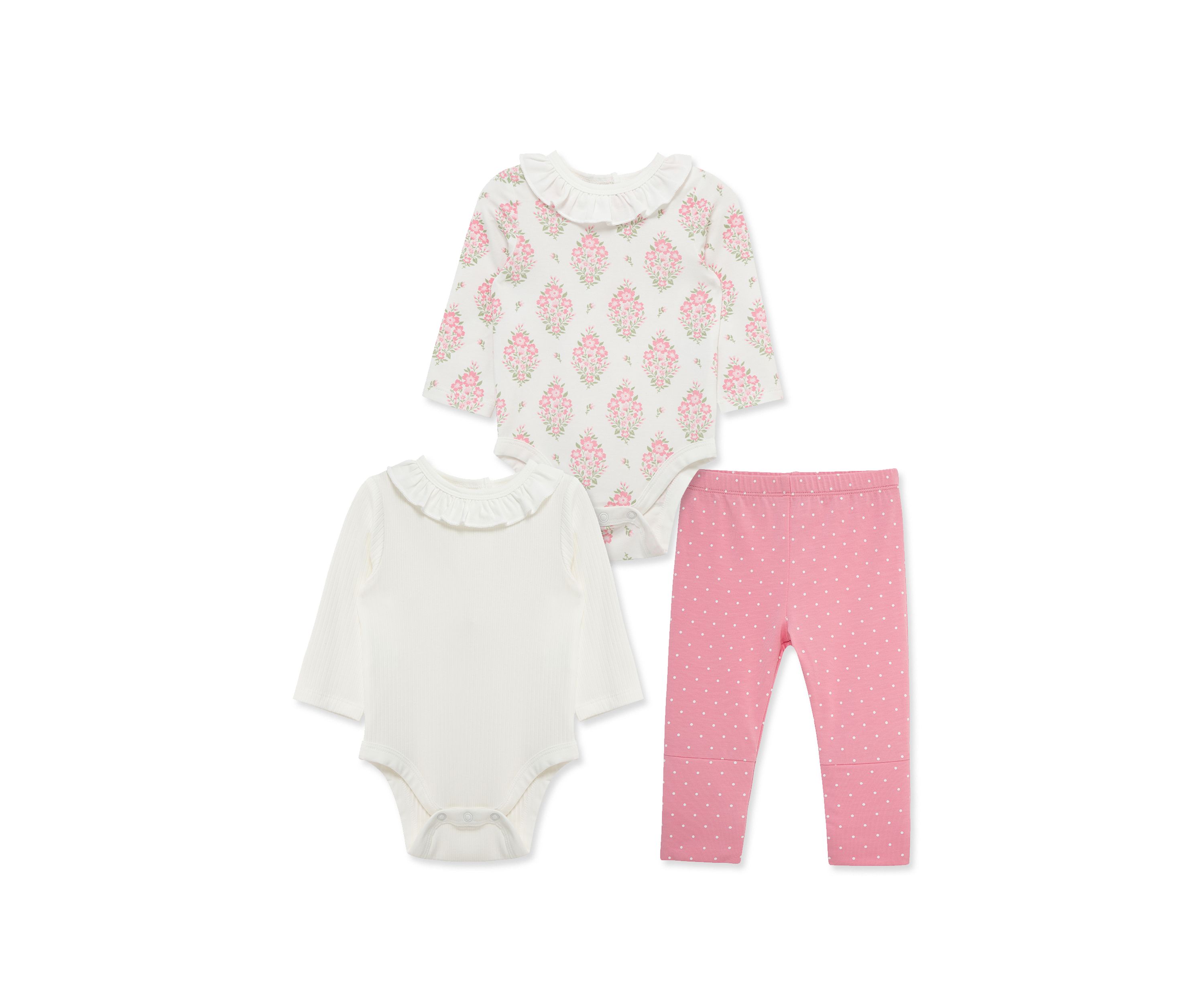 Baby Girls Floral 3 Piece Bodysuit Pant Set