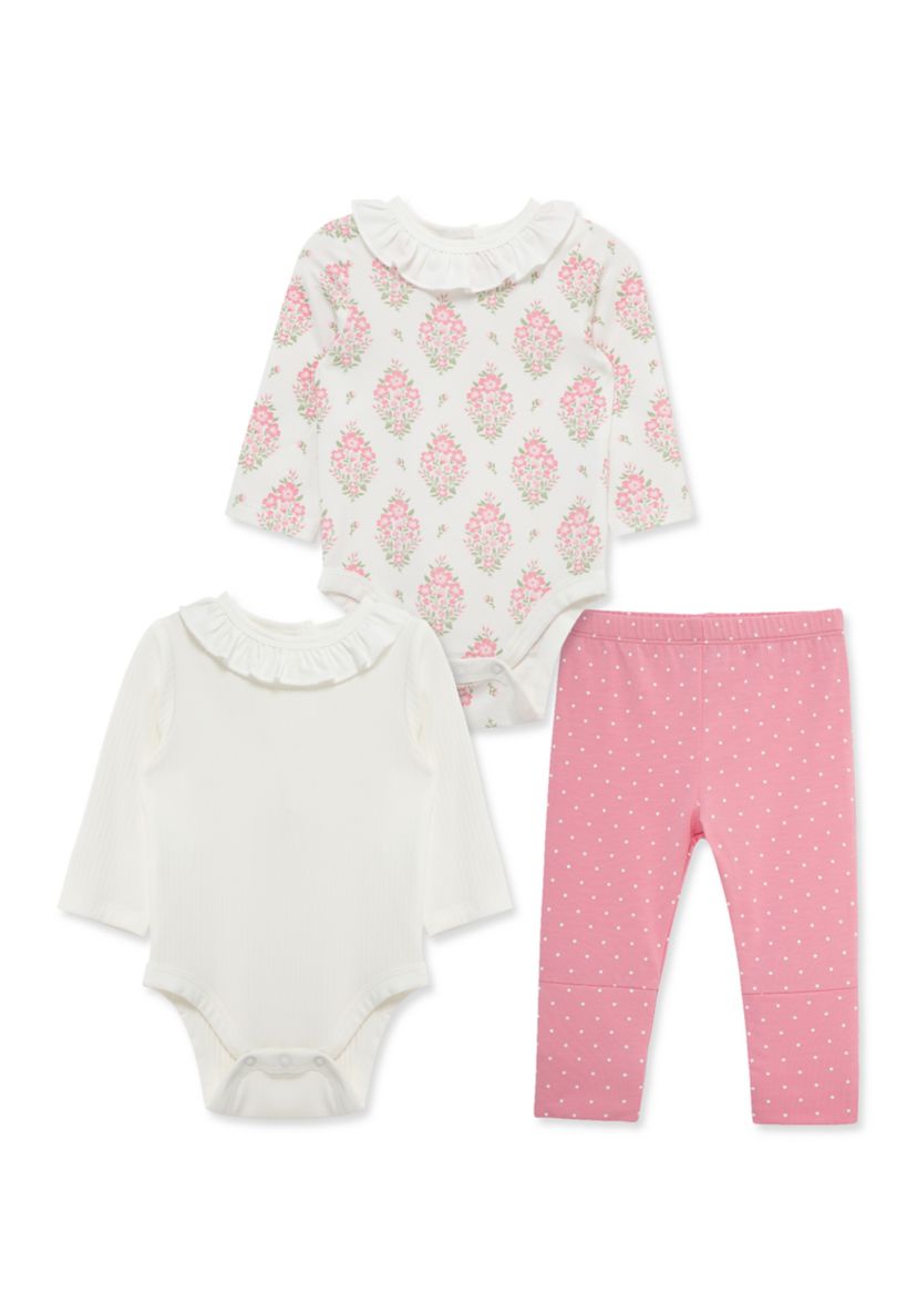 Baby Girls Floral 3 Piece Bodysuit Pant Set