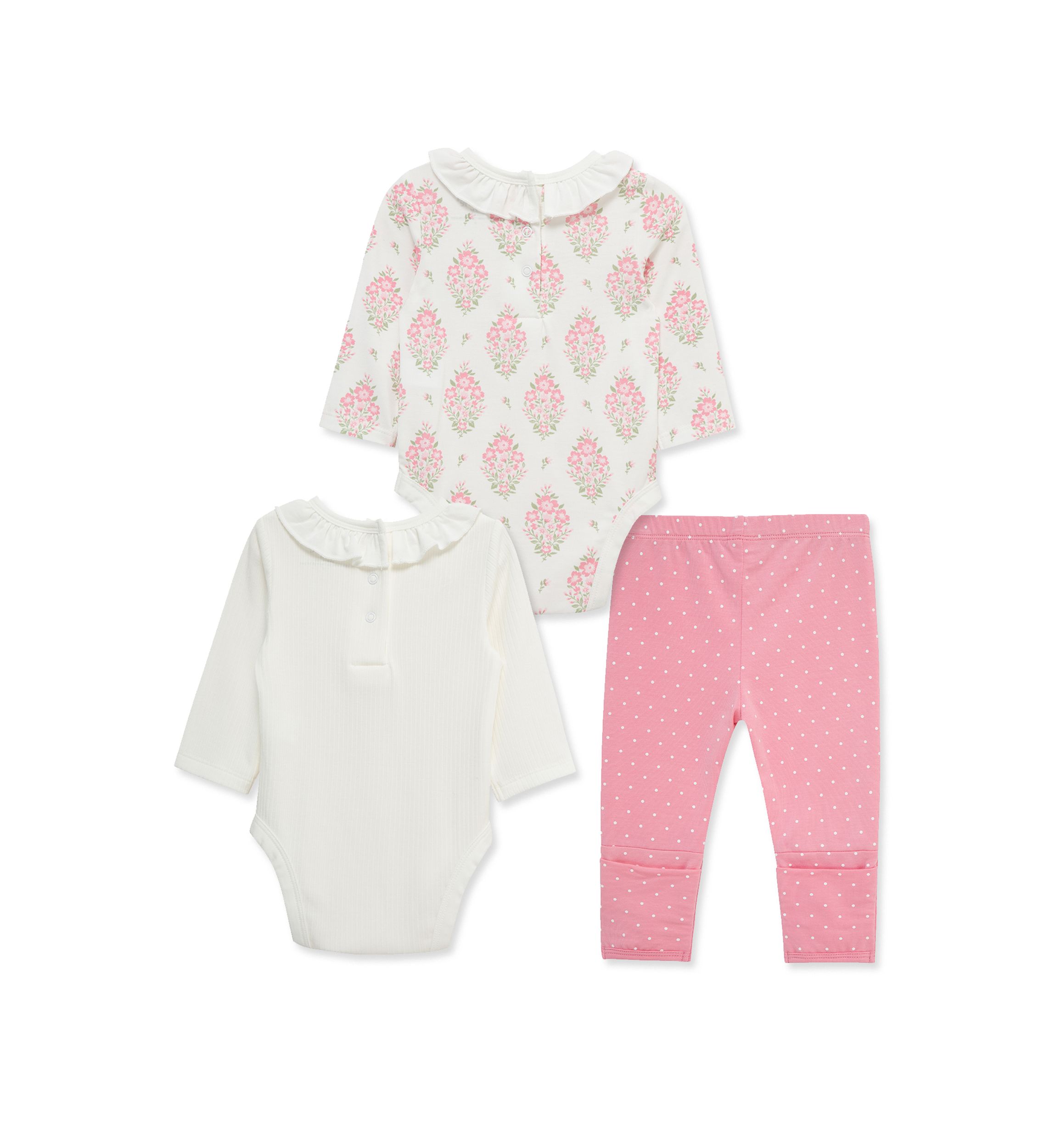 Baby Girls Floral 3 Piece Bodysuit Pant Set
