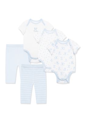 Little Me Baby Boys Peppy Puppies 5-Piece Bodysuit and Pant Set, Blue, 6 Months