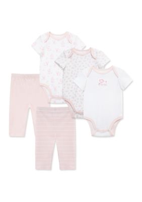 Little Me Baby Girls Puppies 5-Piece Bodysuit and Pants Set, Pink, 3 Months