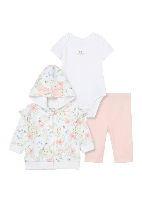 Little Me Baby Girls Floral Jacket, Bodysuit, and