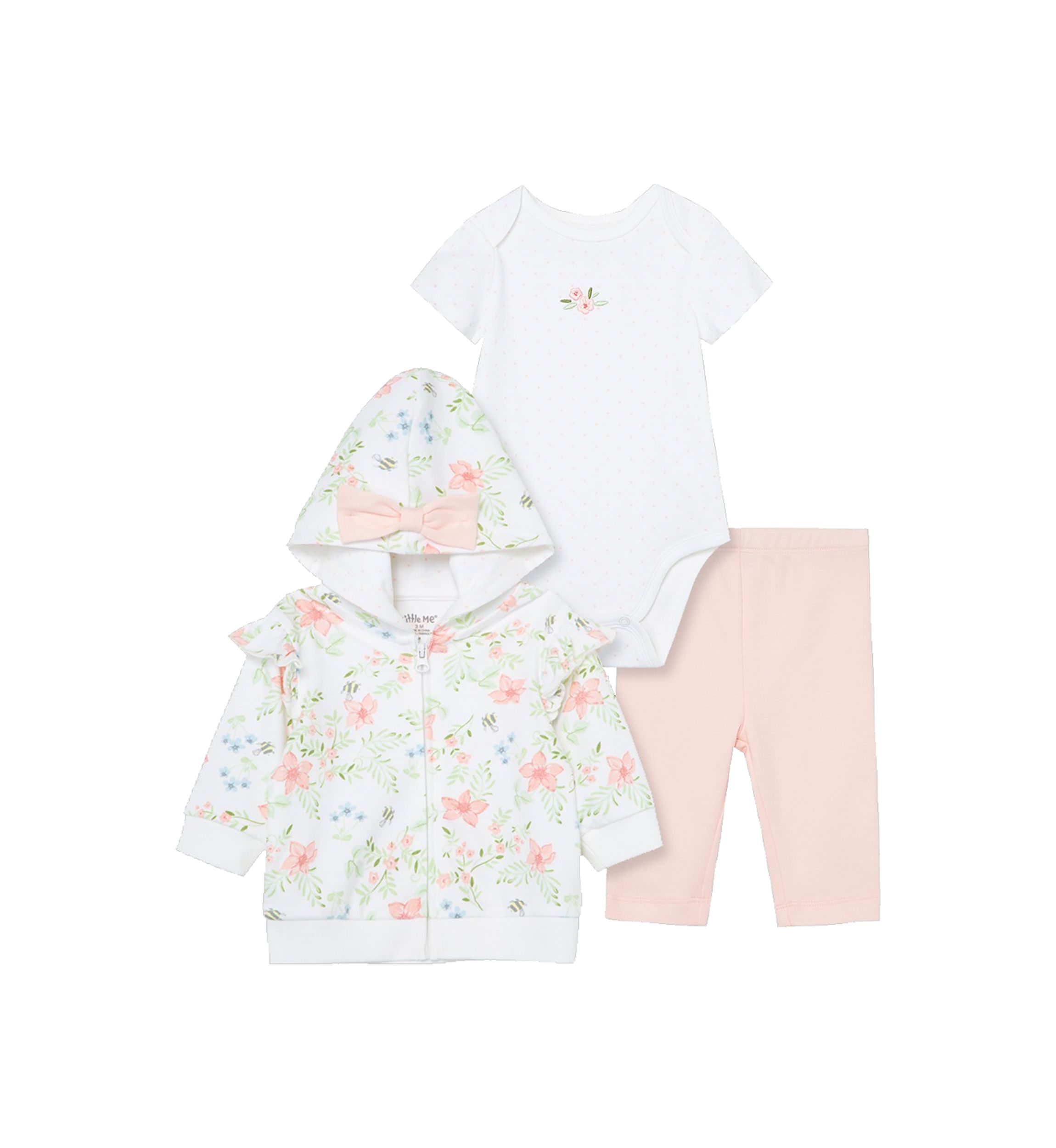 Baby Girls Floral Jacket, Bodysuit, and Leggings Set