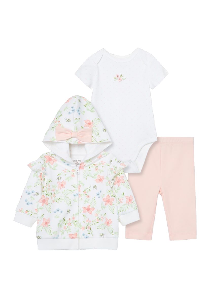 Baby Girls Floral Jacket, Bodysuit, and Leggings Set