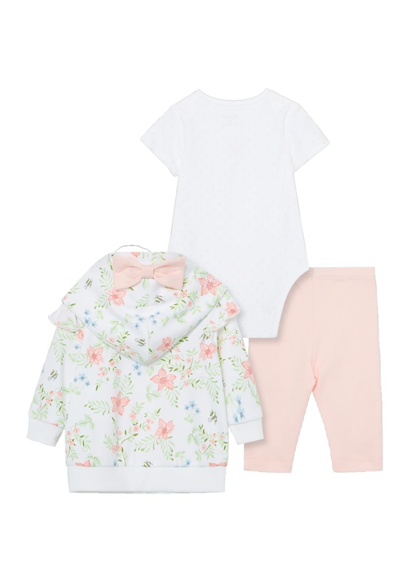 Baby Girls Floral Jacket, Bodysuit, and Leggings Set