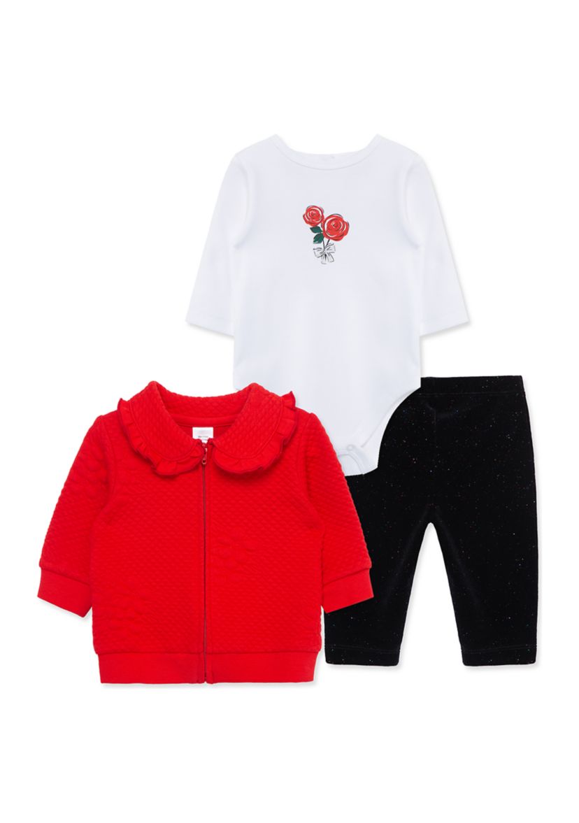 Baby Girls Roses 3 Piece Jacket Set