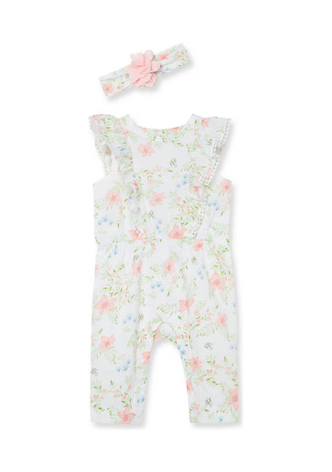 Little Me Baby Girls Floral Coveralls with Headband