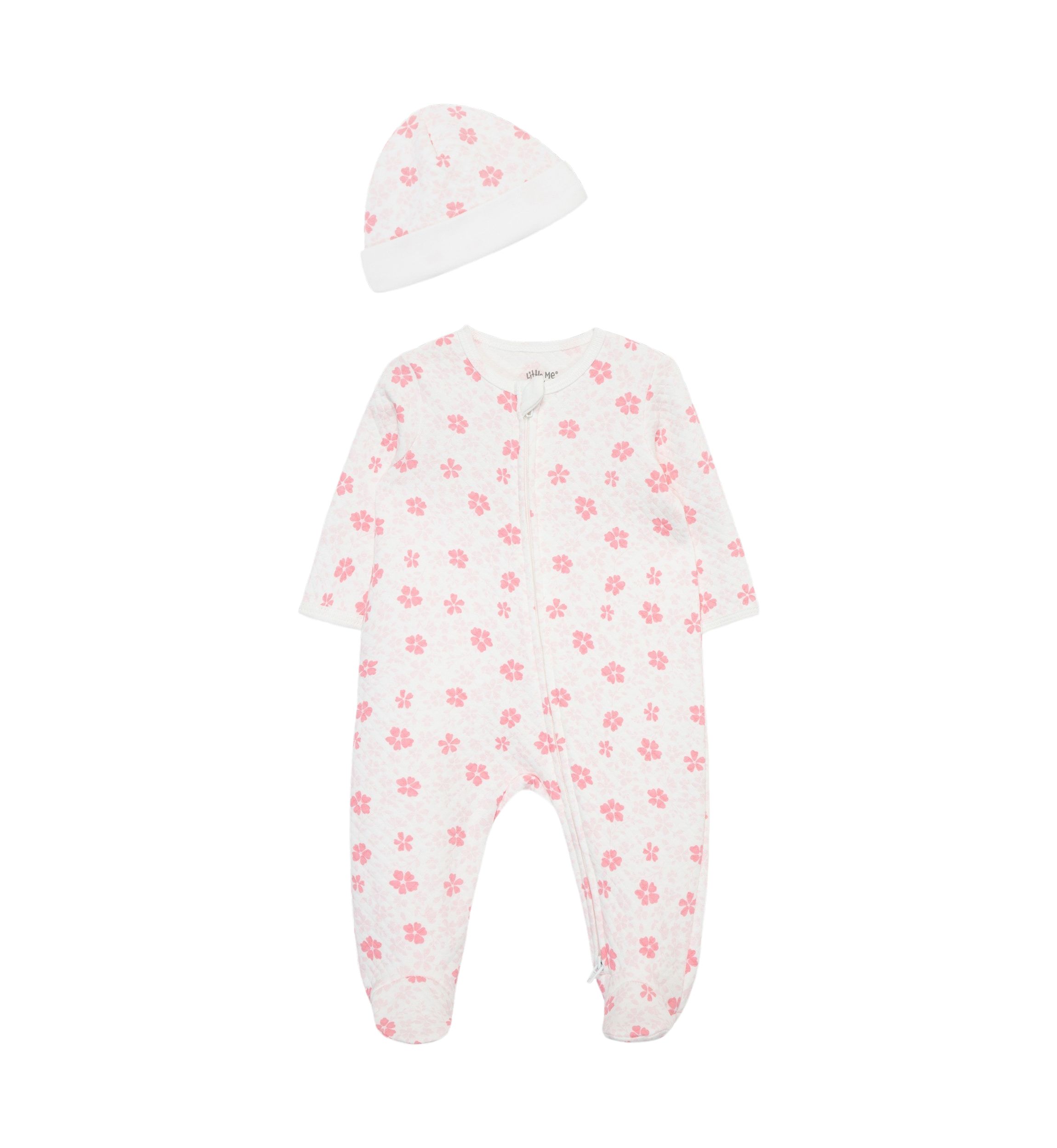 Baby Girls Petals Quilted Footie Pajamas with Hat