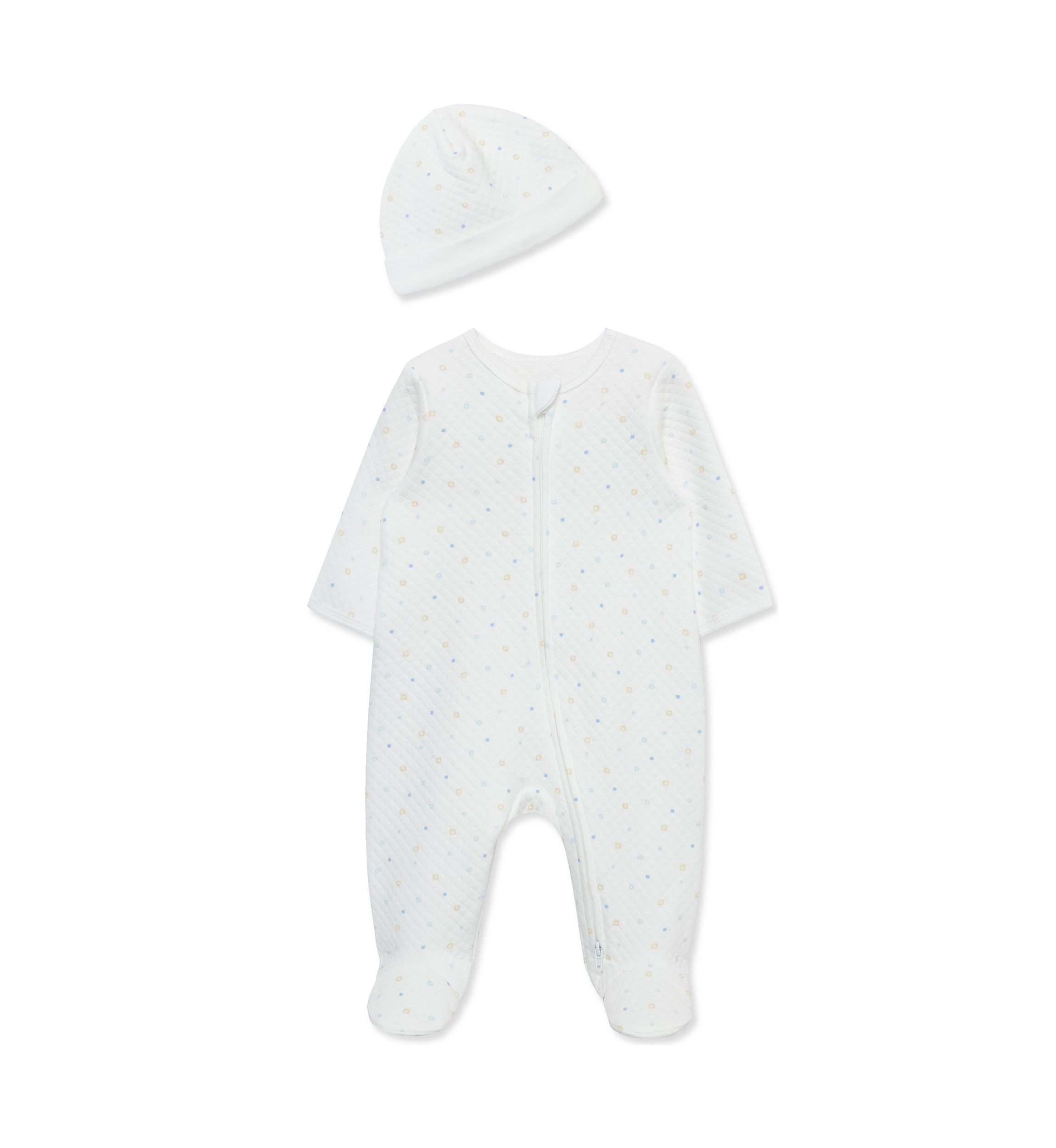 Baby Boys Cuddles Quilted Printed Footie Pajamas with Hat