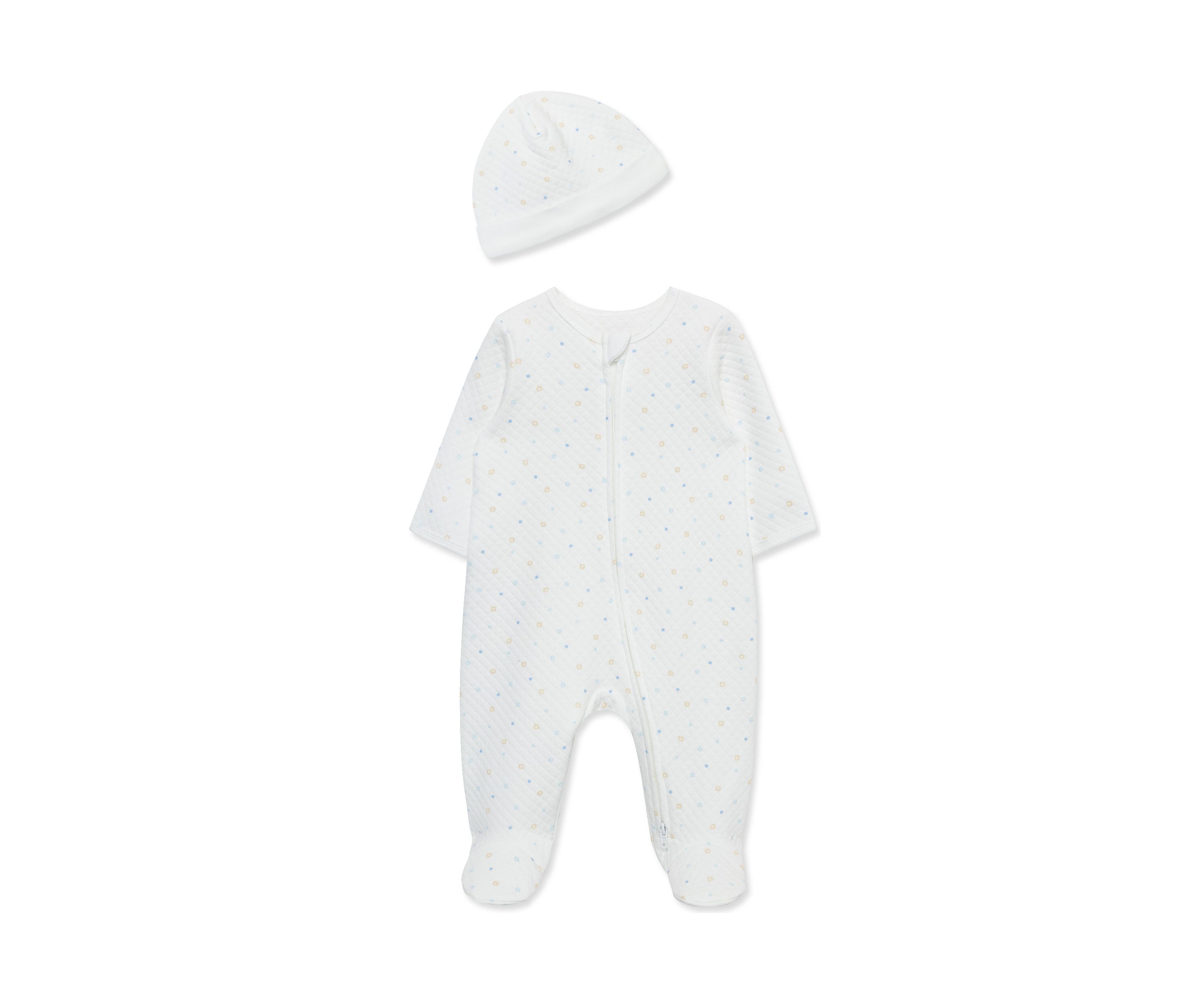 Baby Boys Cuddles Quilted Printed Footie Pajamas with Hat