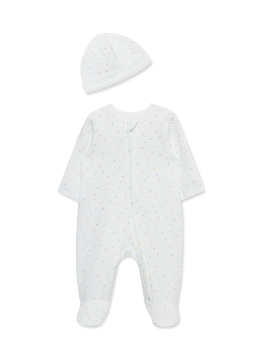 Baby Boys Cuddles Quilted Printed Footie Pajamas with Hat