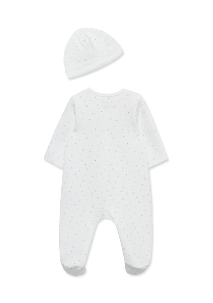 Baby Boys Cuddles Quilted Printed Footie Pajamas with Hat