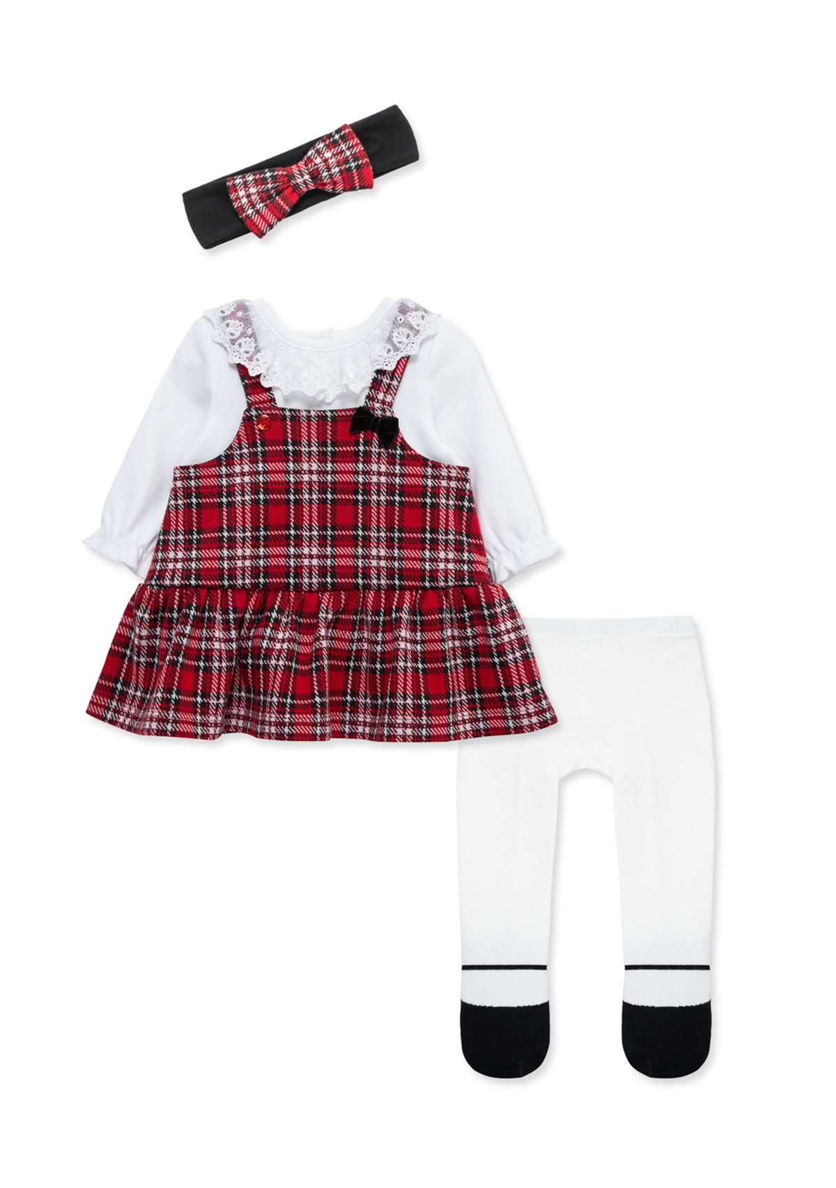 Baby Girls Plaid Jumper Set with Headband