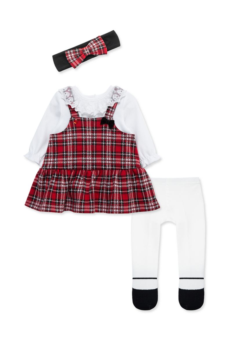 Baby Girls Plaid Jumper Set with Headband