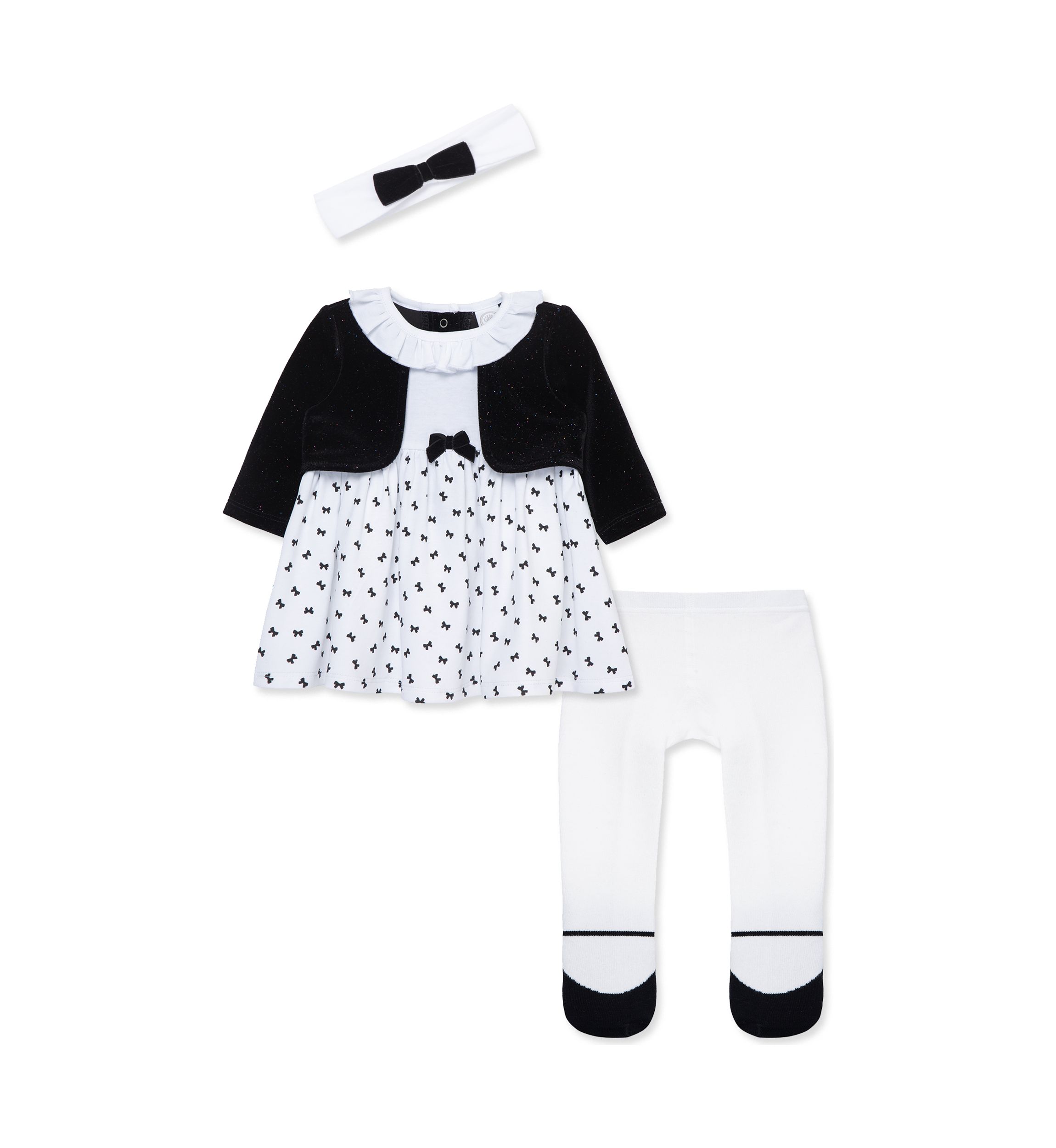 Baby Girls Sparkle Bows Dress Set with Headband