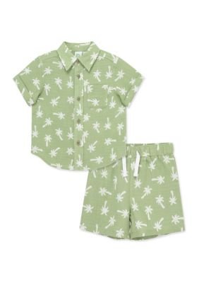 Little Me Baby Boys Tropical Woven Shorts Set, Green, 12 Months
