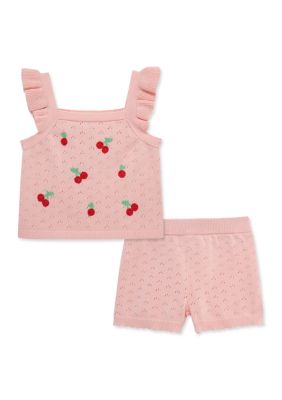 Little Me Baby Girls Cherry Pointelle Knit Set, Pink, 24 Months