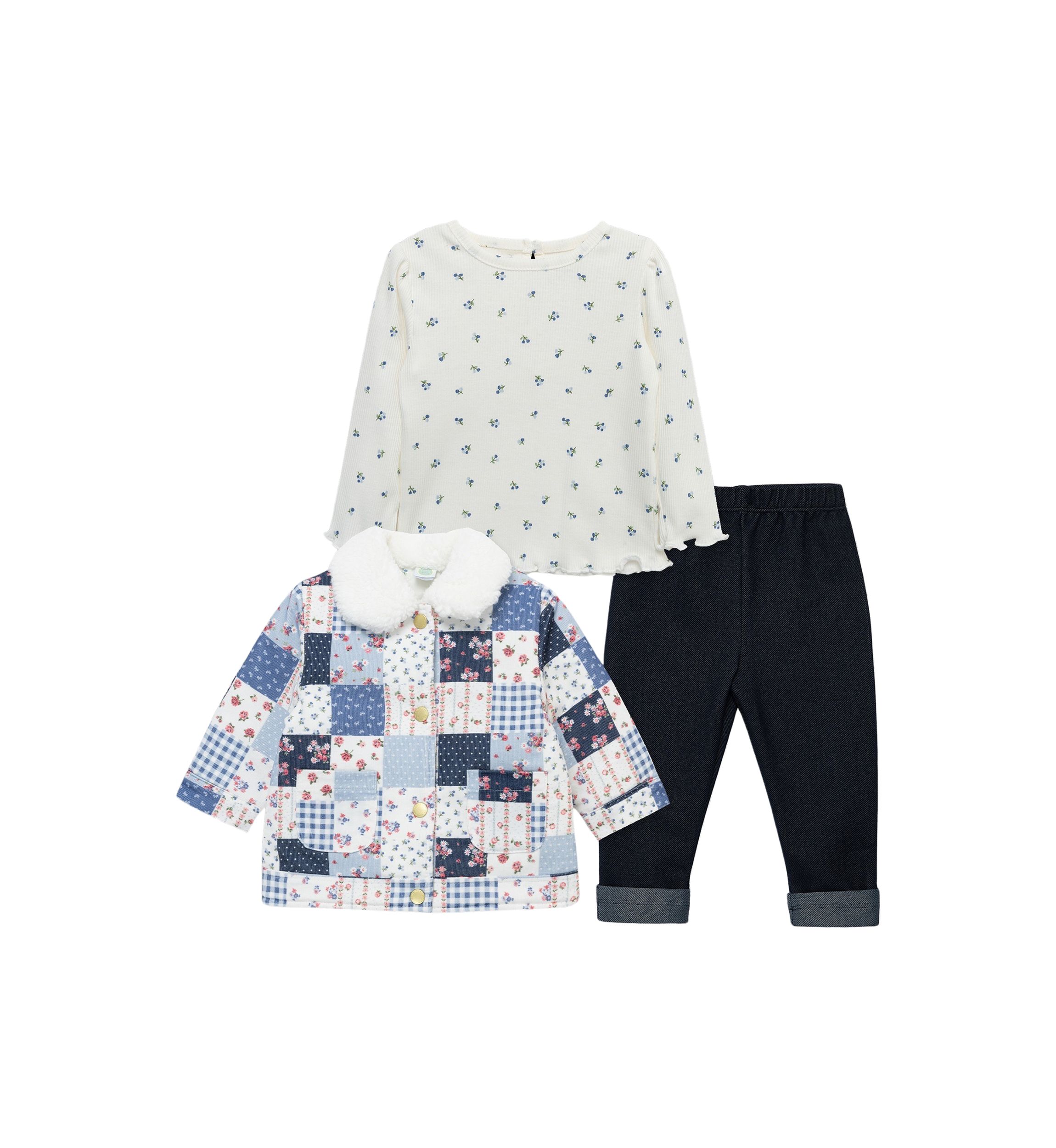 Baby Girls Patchwork 3 Piece Jacket Set