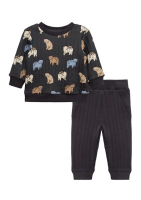Little Me Baby Boys Bear 2 Piece Sweatshirt Set, Grey, 12 Months