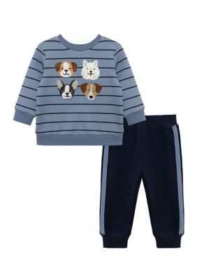 Little Me Baby Boys Puppy 2-Piece Sweatshirt Set, Blue, 24 Months