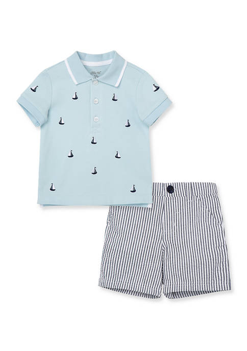 Little Me Baby Boys Sailboat Polo Shorts Set