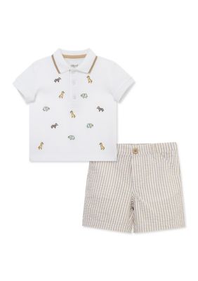 Little Me Baby Boys Polo Shorts Set, White, 12 Months