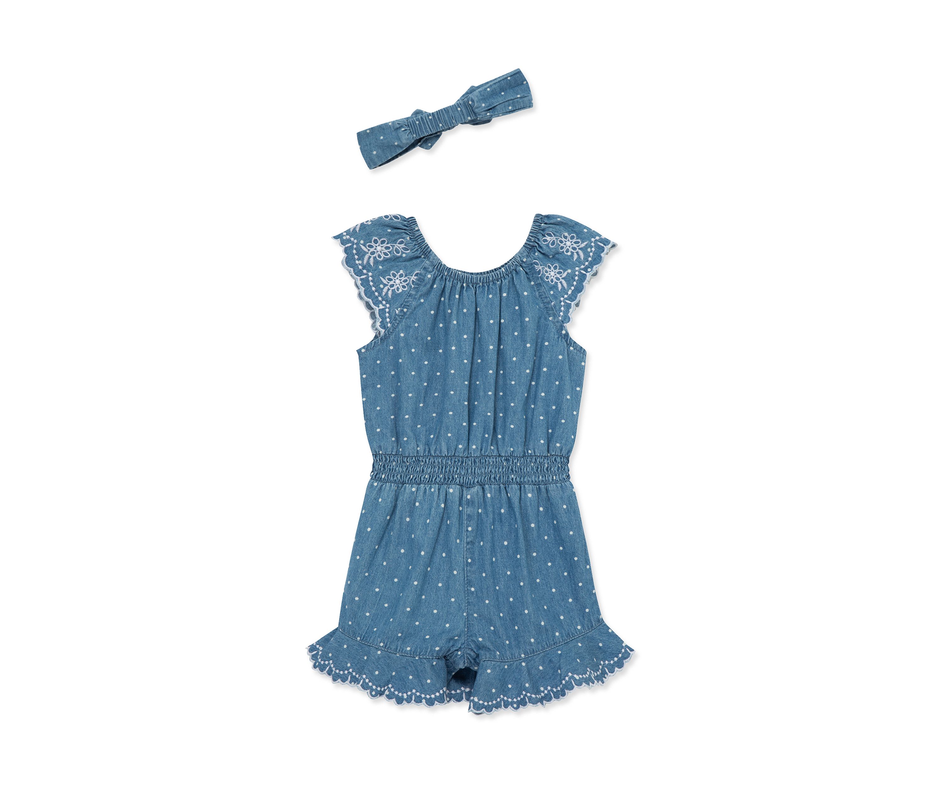 Baby Girls Chambray Woven Romper
