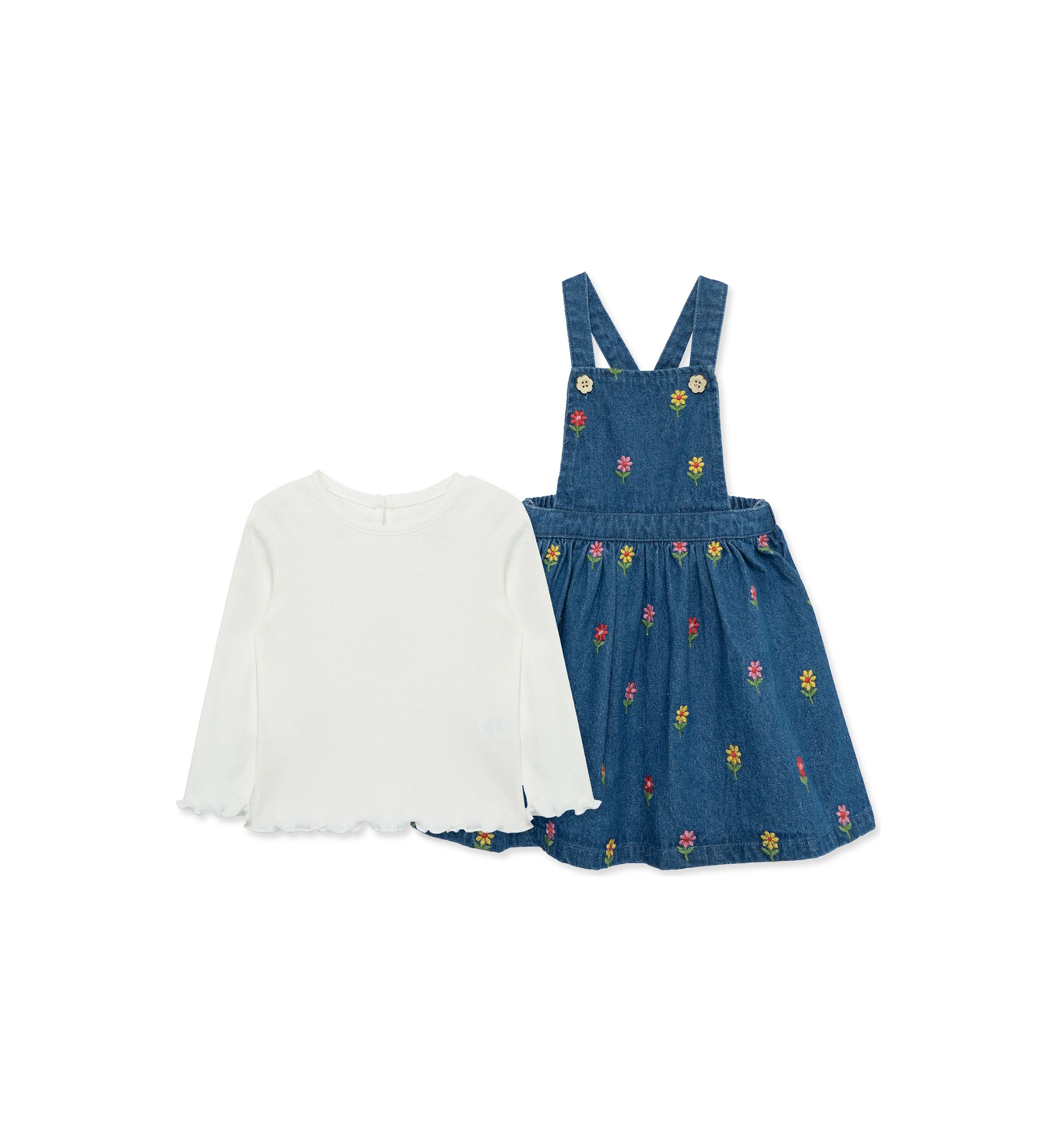 Girls Floral Printed Denim Jumper Set
