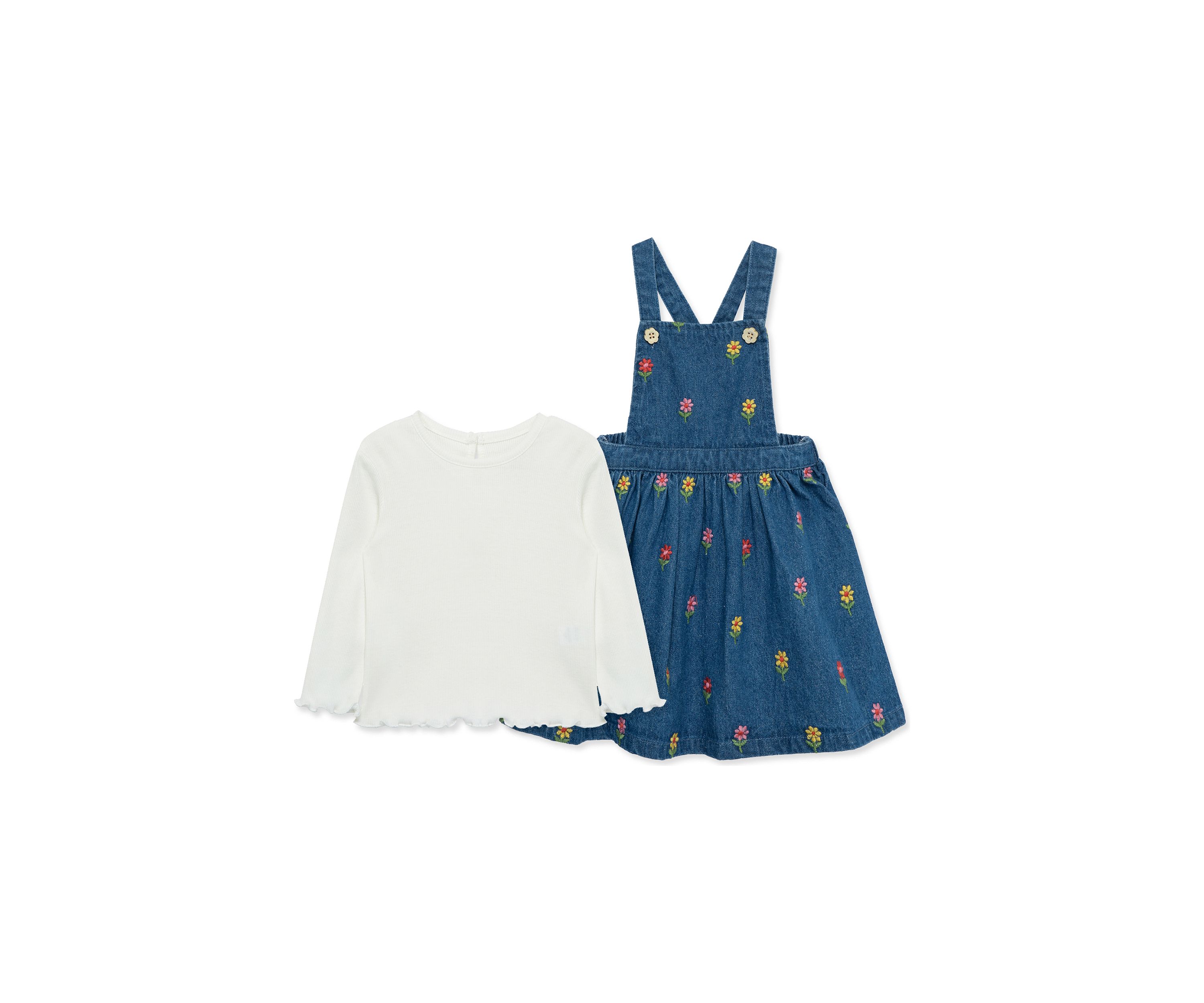 Girls Floral Printed Denim Jumper Set
