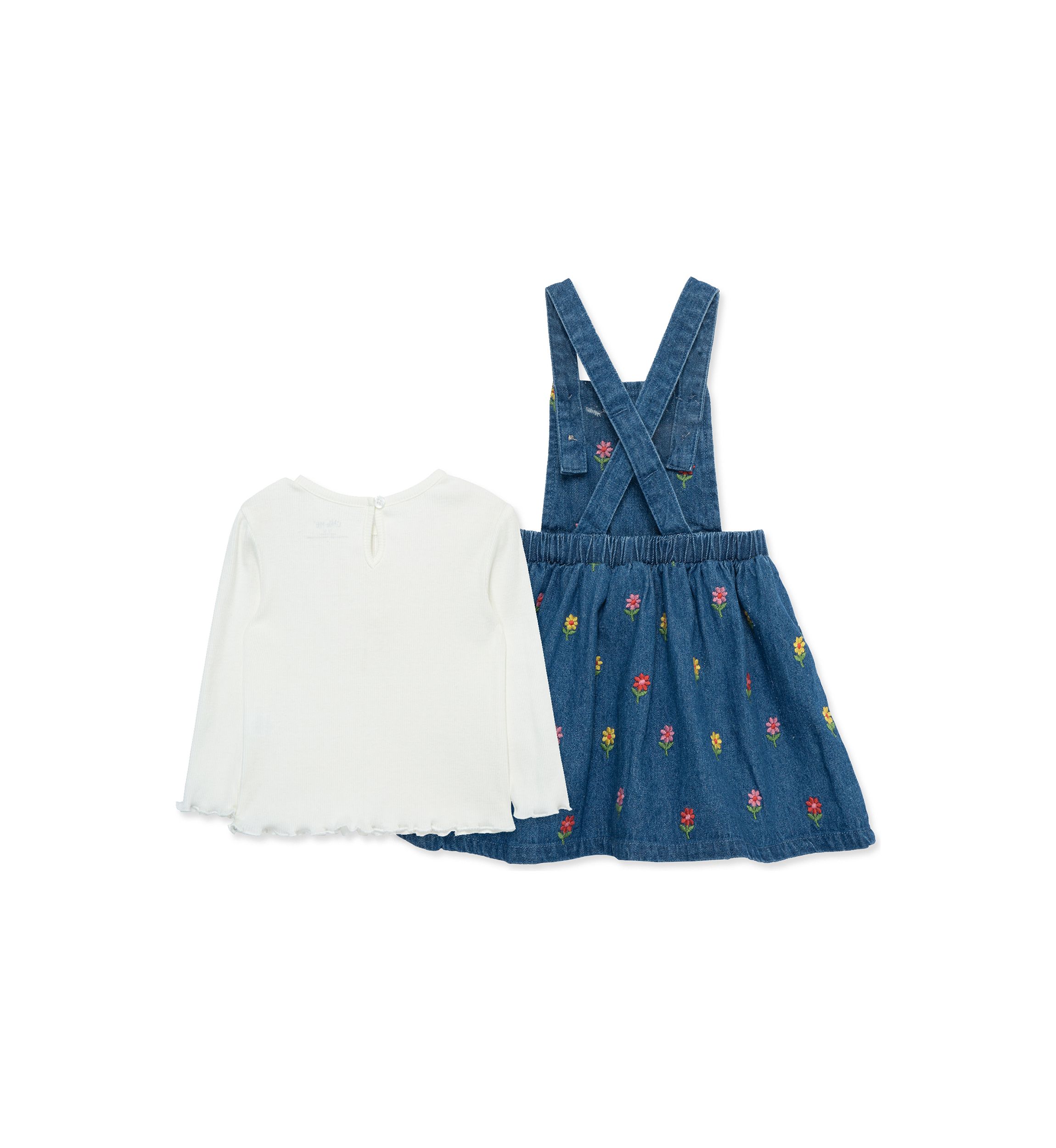 Girls Floral Printed Denim Jumper Set