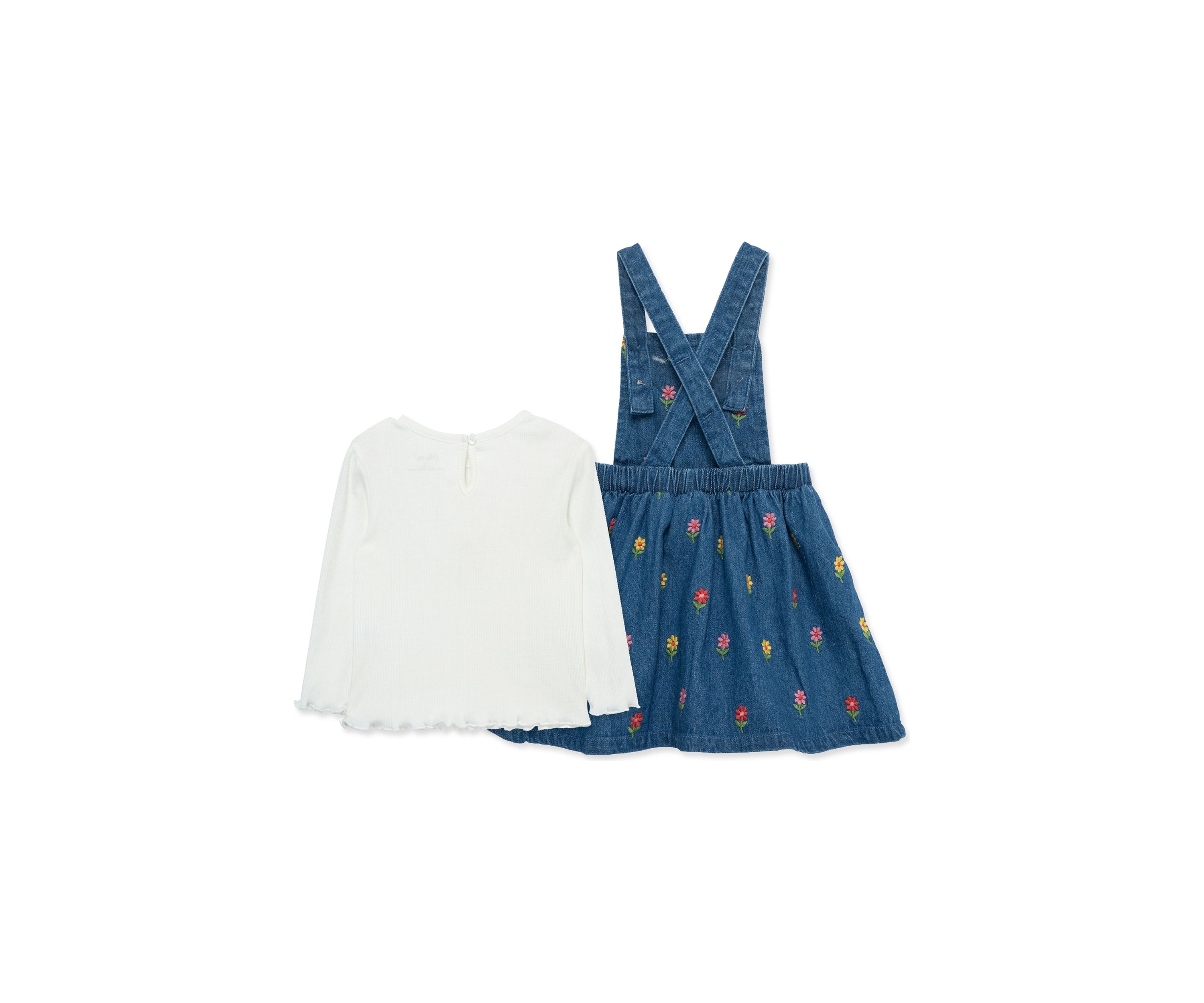 Girls Floral Printed Denim Jumper Set