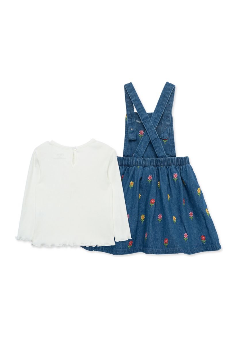 Girls Floral Printed Denim Jumper Set