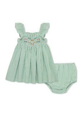 Pippa & Julie Girls' Floral Print Dress with Ruffle Sleeves - Baby