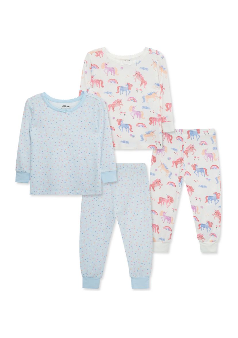 Baby Girls Unicorn 4 Piece Bamboo Printed Pajama Set