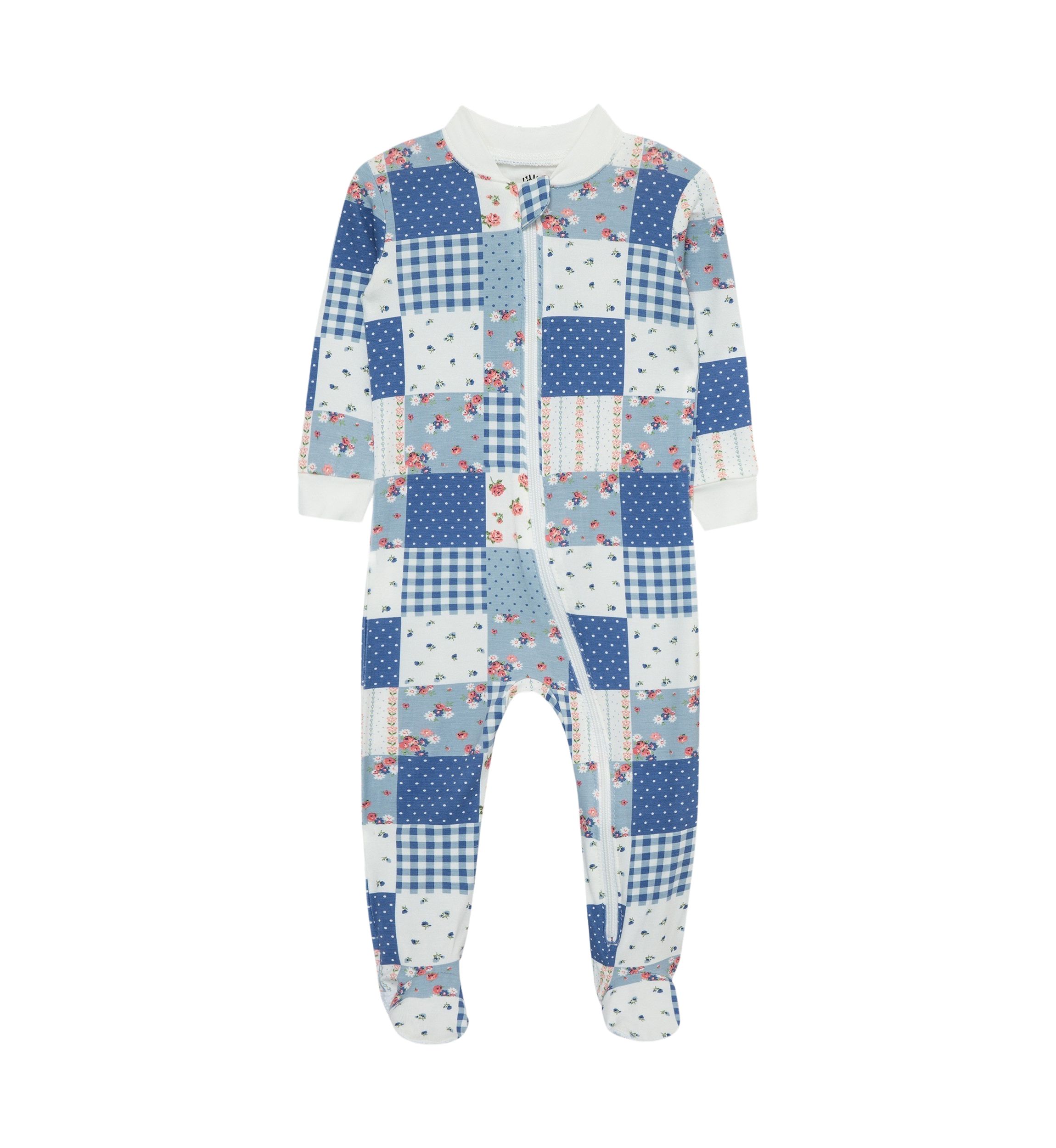 Baby Girls Patchwork Zip Front Bamboo Footie Pajamas