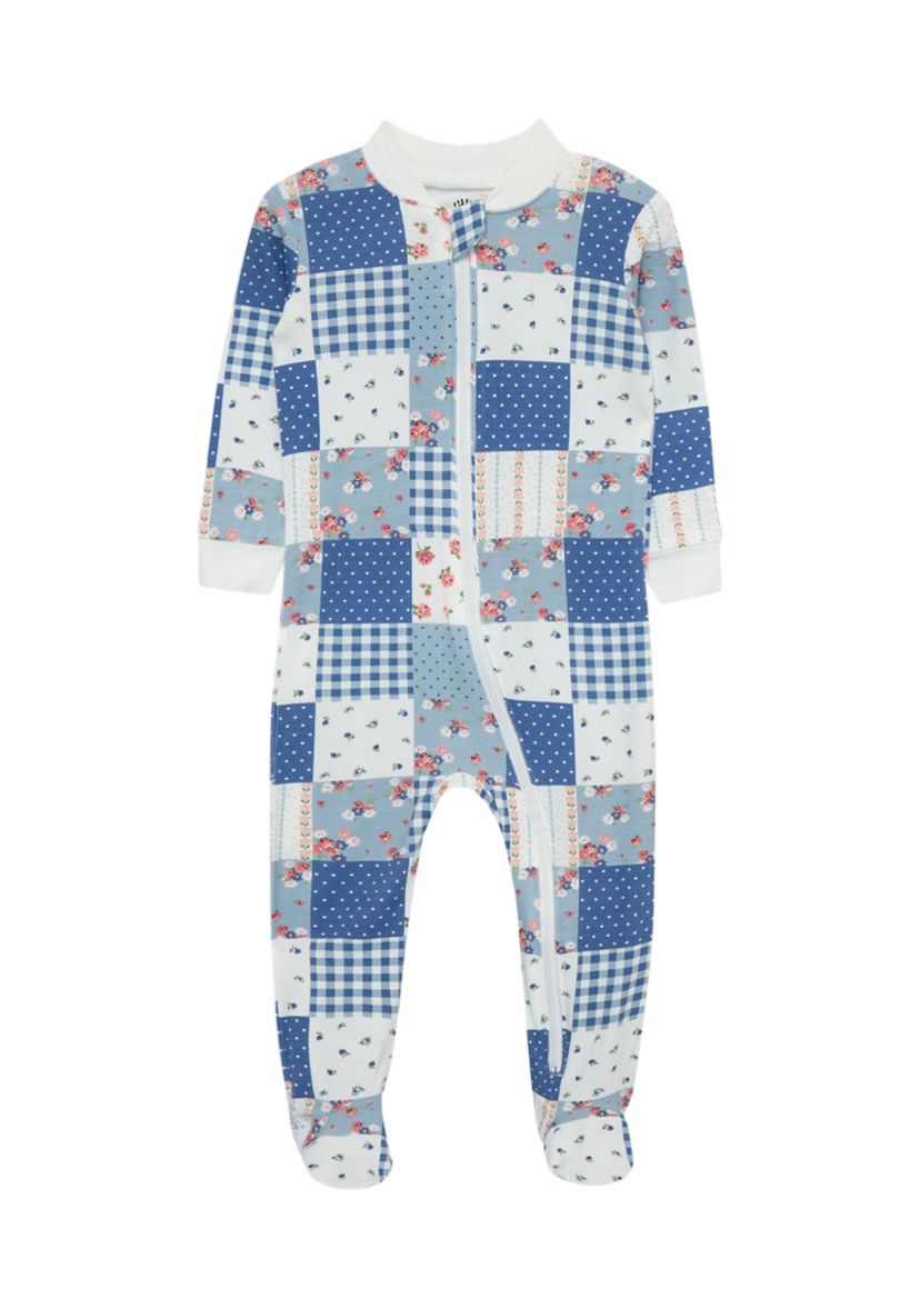Baby Girls Patchwork Zip Front Bamboo Footie Pajamas
