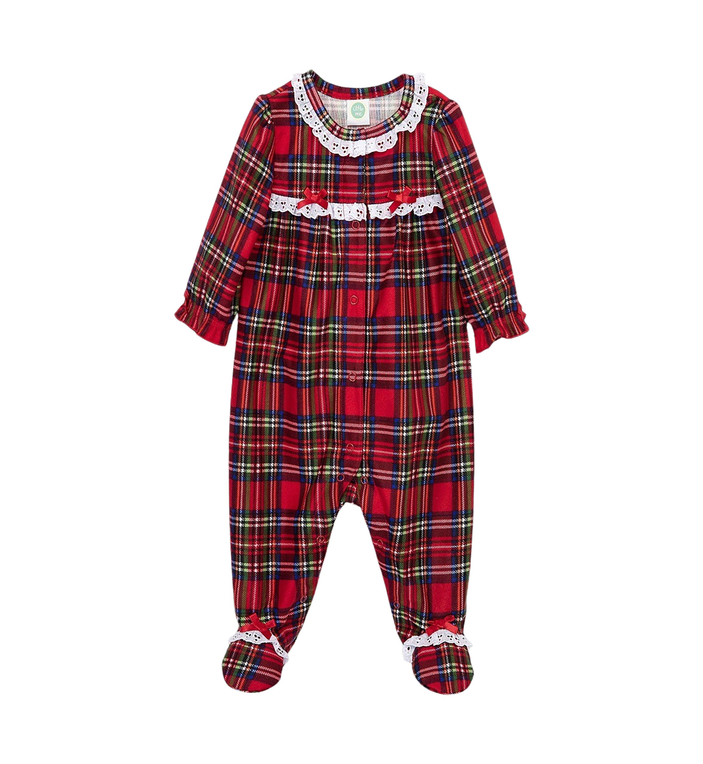 Baby Girls Plaid Printed Footie Pajamas