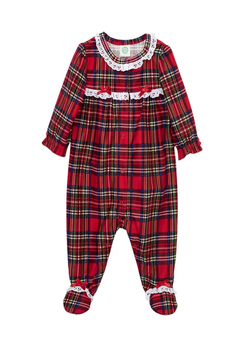 Baby Girls Plaid Printed Footie Pajamas
