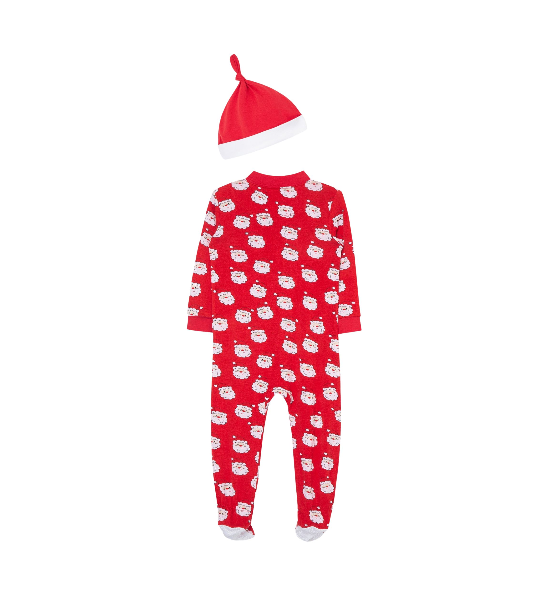 Baby Boys Santa Zip Front Printed Footie Pajamas with Hat