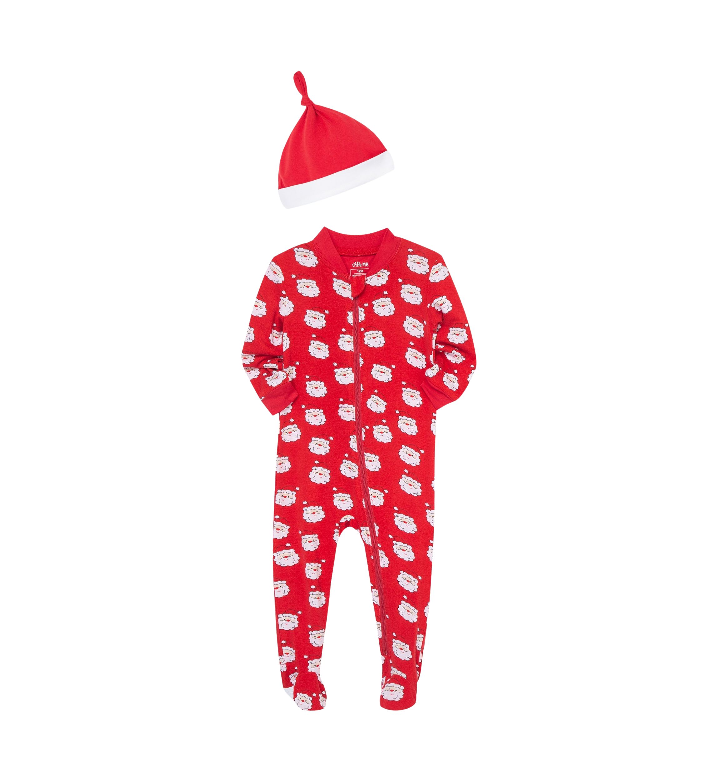 Baby Boys Santa Zip Front Printed Footie Pajamas with Hat