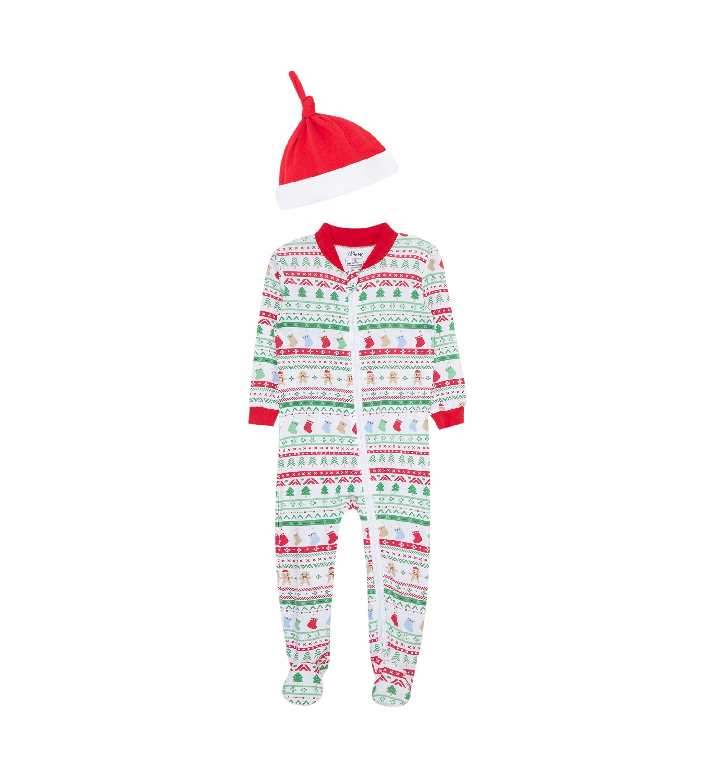 Baby Boys Fair Isle Zip Front Footie Pajamas with Hat