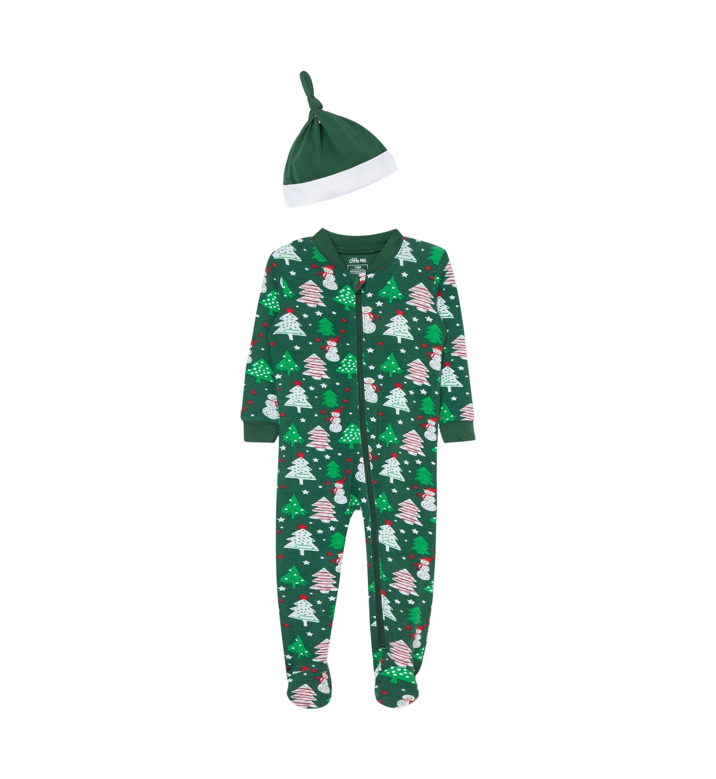 Baby Boys Snowman Printed Footie Pajamas with Hat