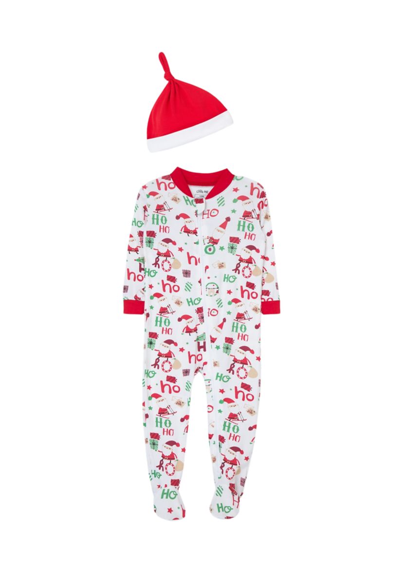 Baby Boys Ho Ho Ho Printed Footie Pajamas with Hat