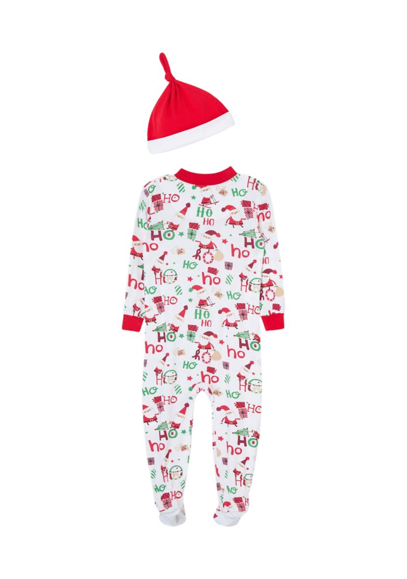 Baby Boys Ho Ho Ho Printed Footie Pajamas with Hat