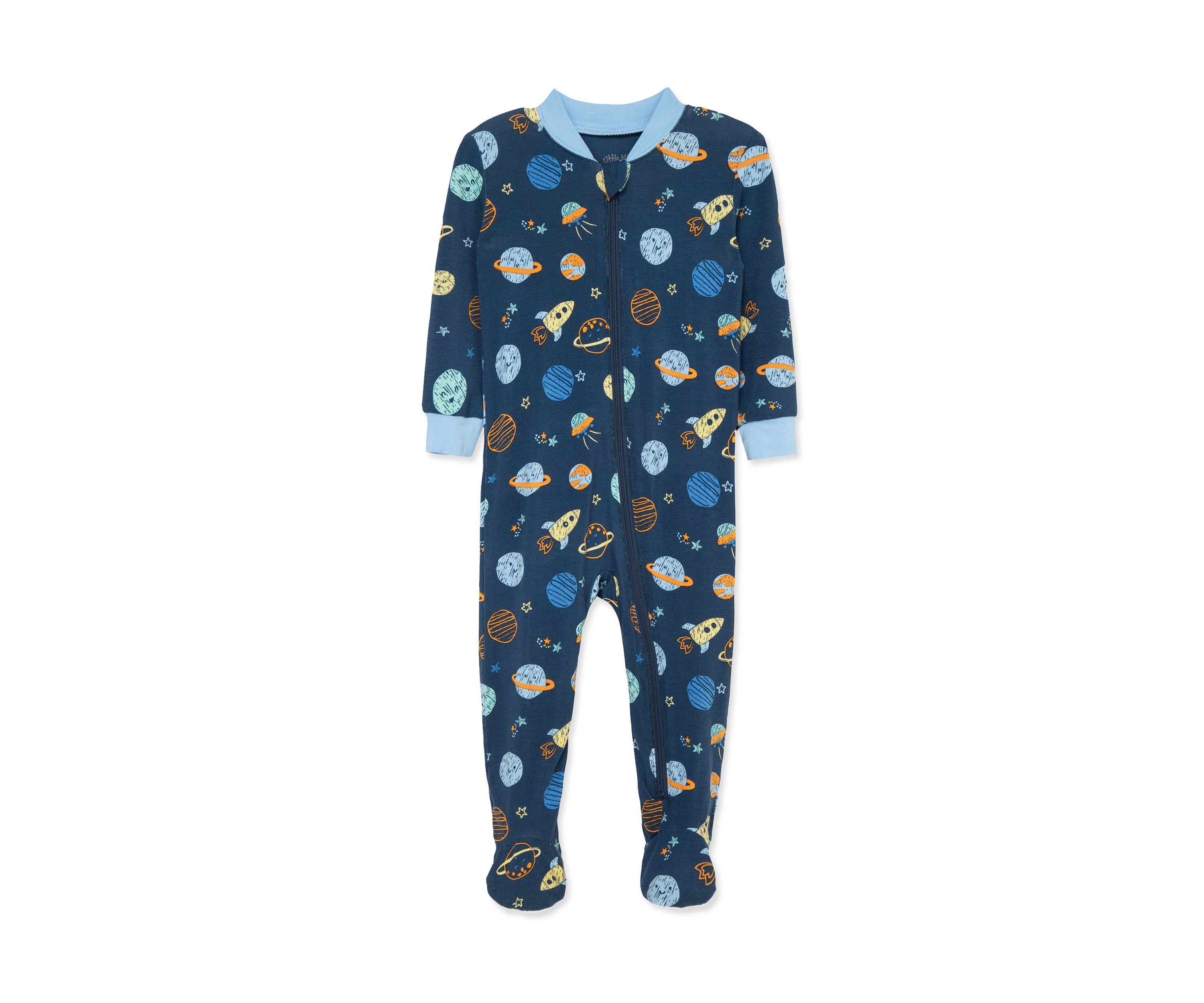 Baby Boys Space Printed Zip Front Footie Pajamas