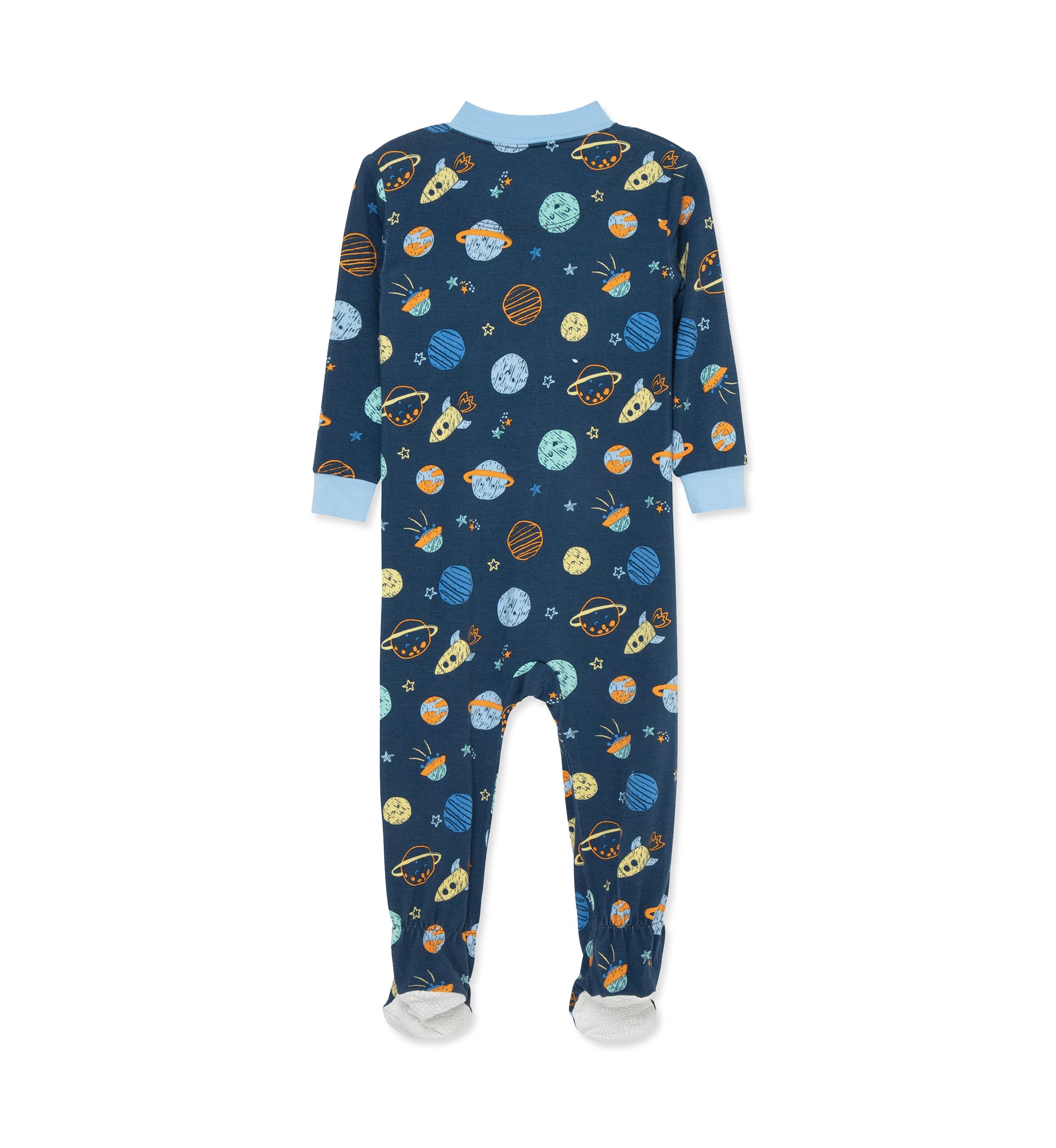 Baby Boys Space Printed Zip Front Footie Pajamas