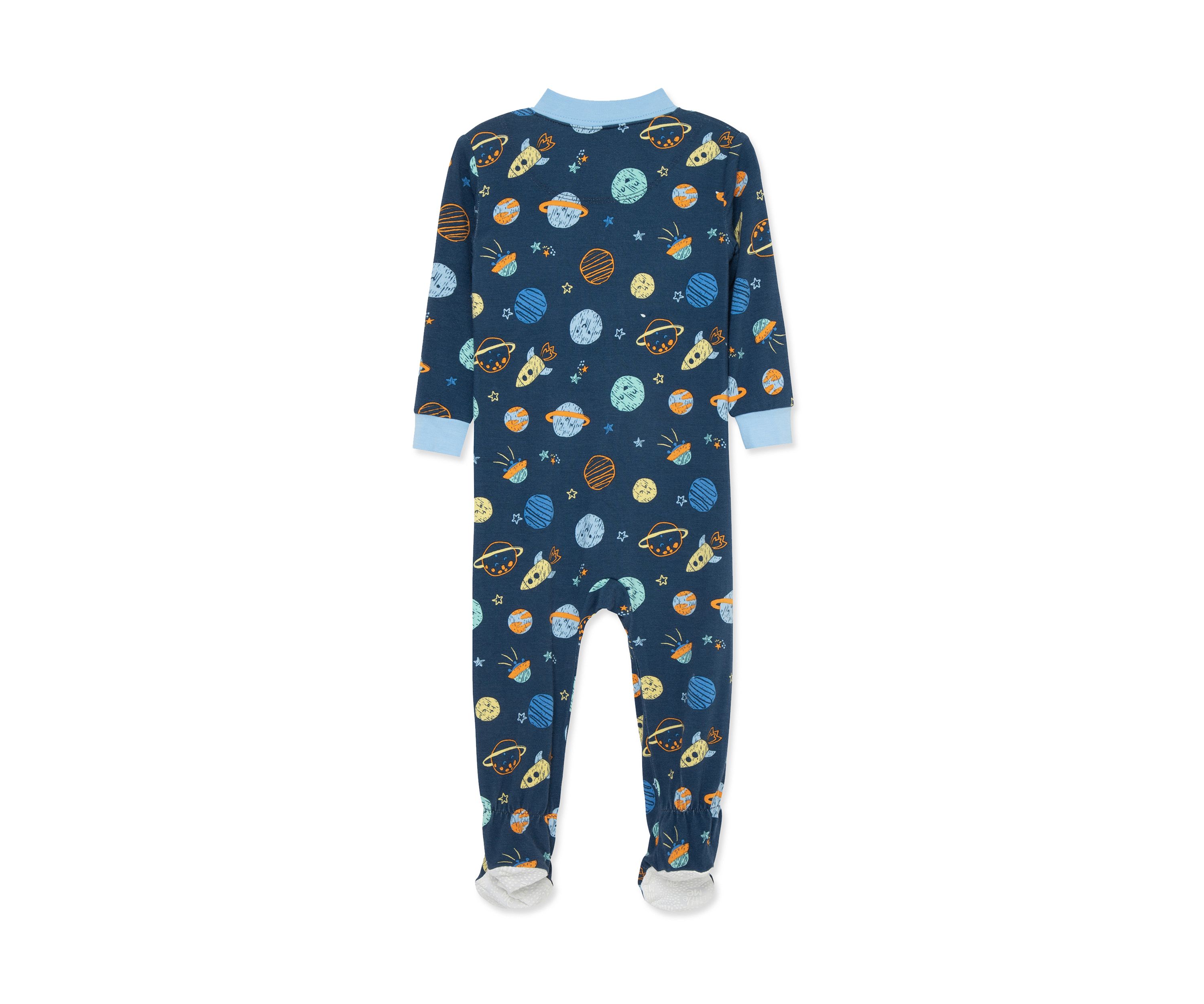 Baby Boys Space Printed Zip Front Footie Pajamas
