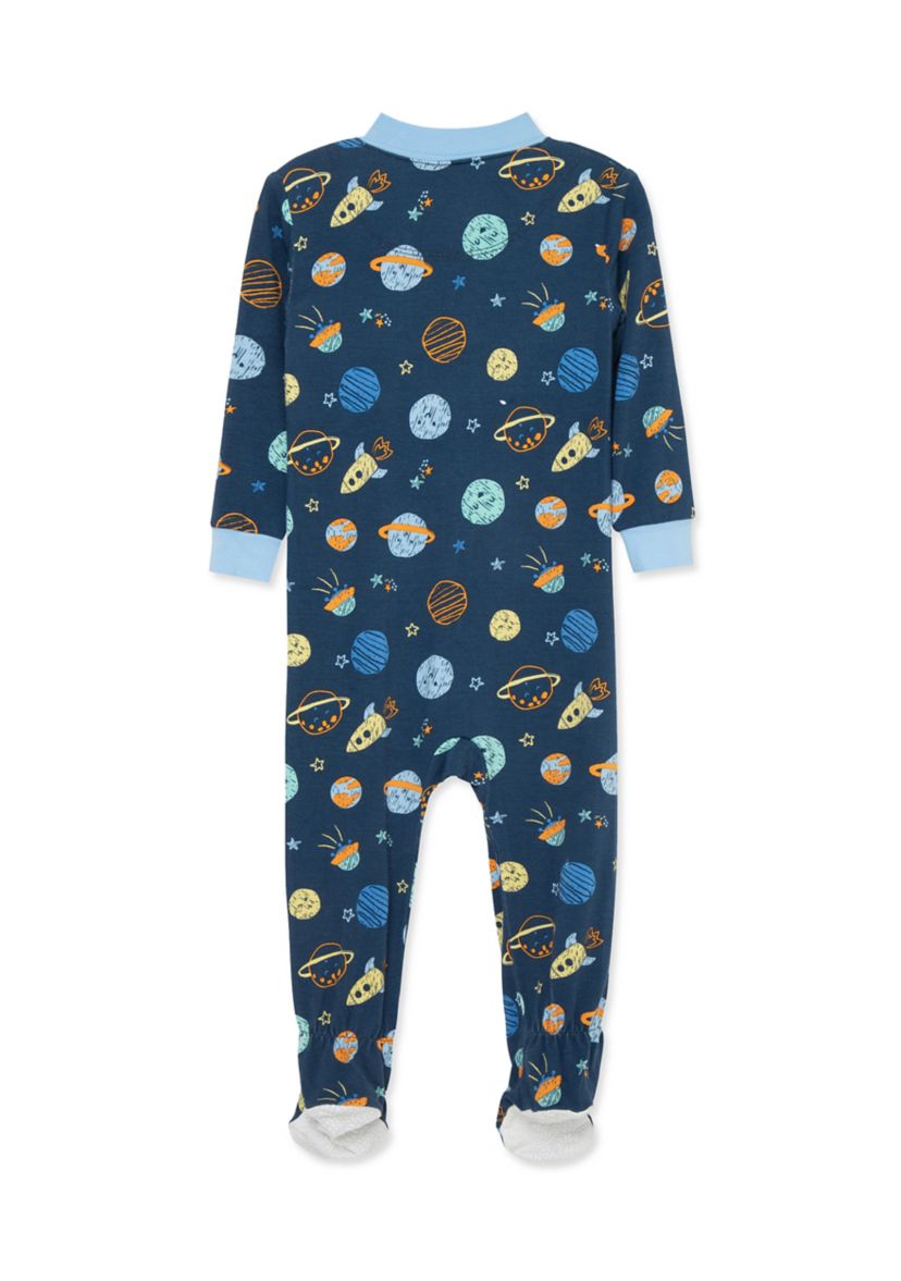 Baby Boys Space Printed Zip Front Footie Pajamas