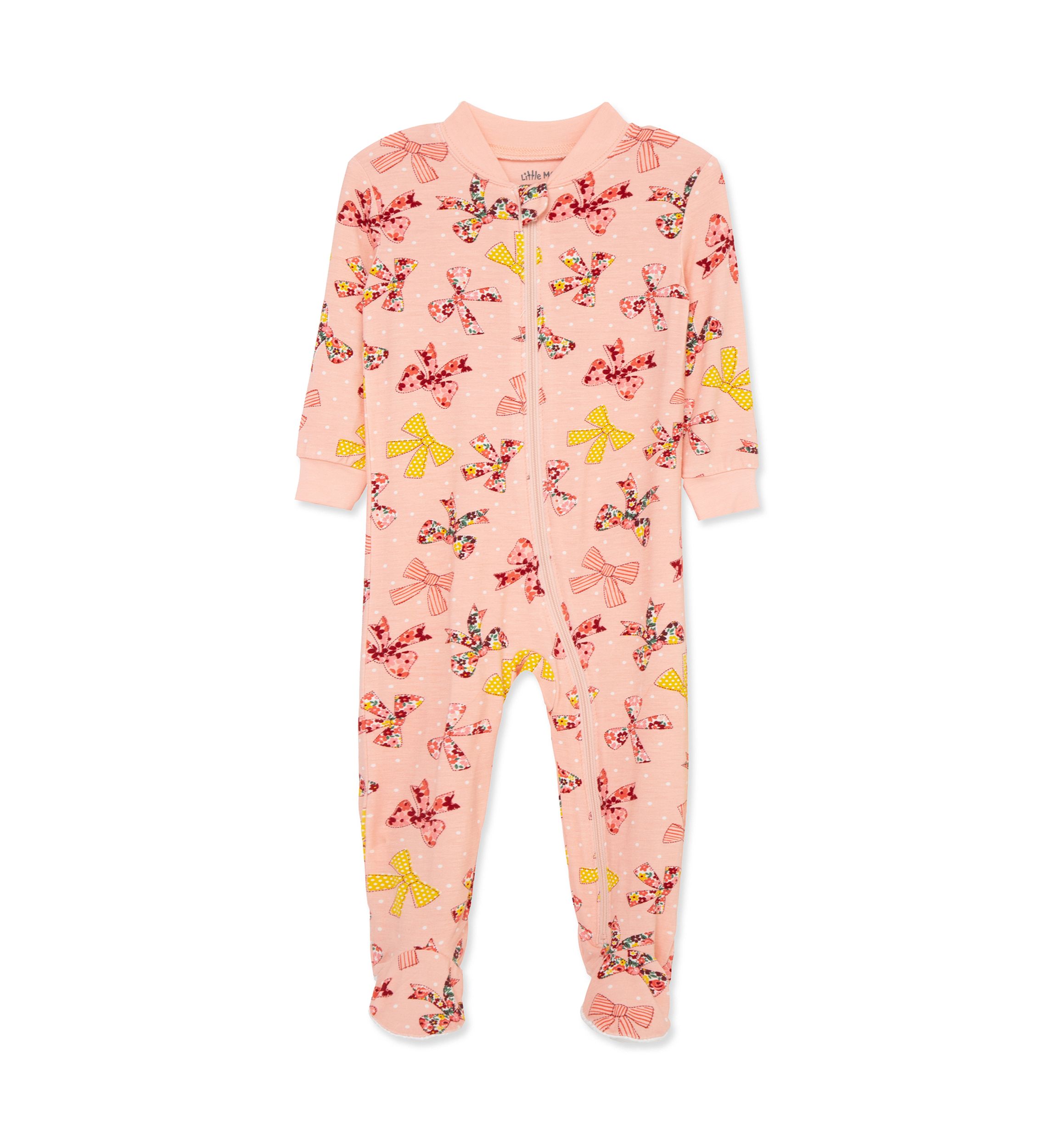 Baby Girls Bow Zip Front Footie Pajamas