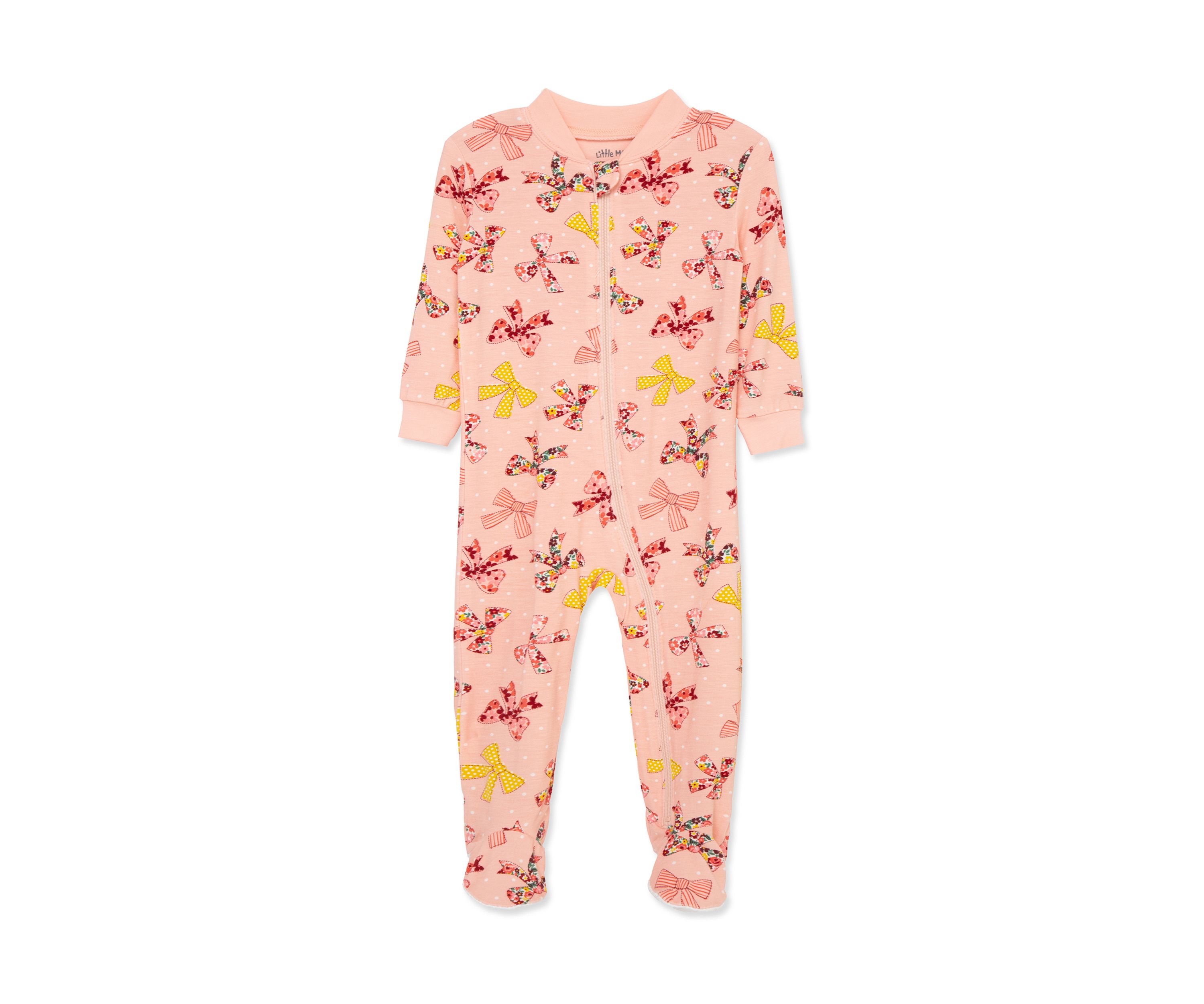 Baby Girls Bow Zip Front Footie Pajamas